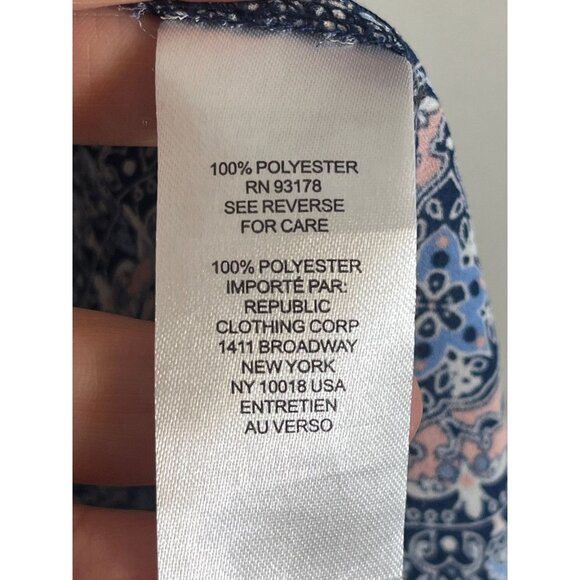 Retro Floral Tunic Top Blue 1X Boho Preppy Classic Chic Western Work Wear Artsy - Picture 7 of 10